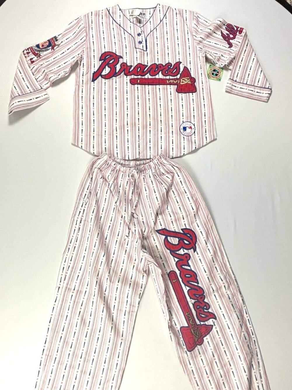 Vintage Atlanta Braves Esleep Pajama Set Sz S MLB Tomahawk Deadstock NWT Basebal
